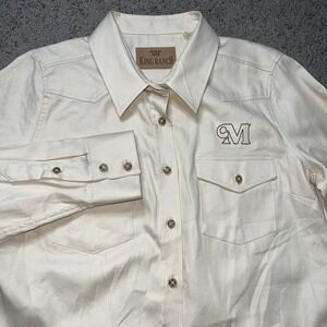 King Ranch Shirt Mens M Light Tan Long Sleeve Button Down Heavy Cotton Western